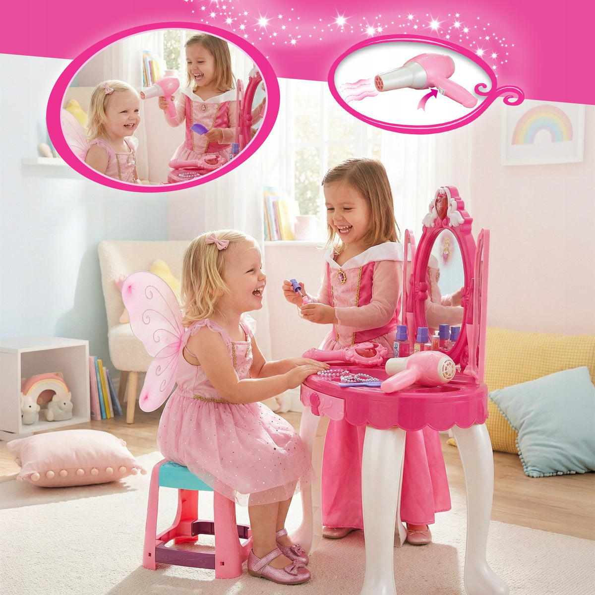 LARGE DRESSING TABLE FOR CHILDREN GIRLS WITH MIRROR DRYER SOUNDS OF LIGHT MP3 Manufacturer code KP8846
