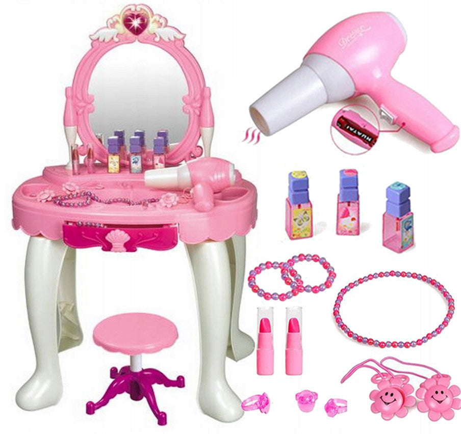 LARGE DRESSING TABLE FOR GIRLS with Mirror Stool HEART LED DRYER NS Packaging status original