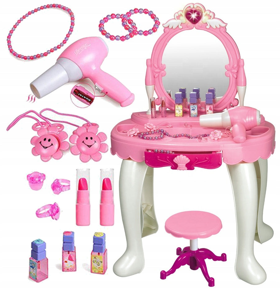 LARGE DRESSING TABLE FOR GIRLS with Mirror Stool HEART LED DRYER NS