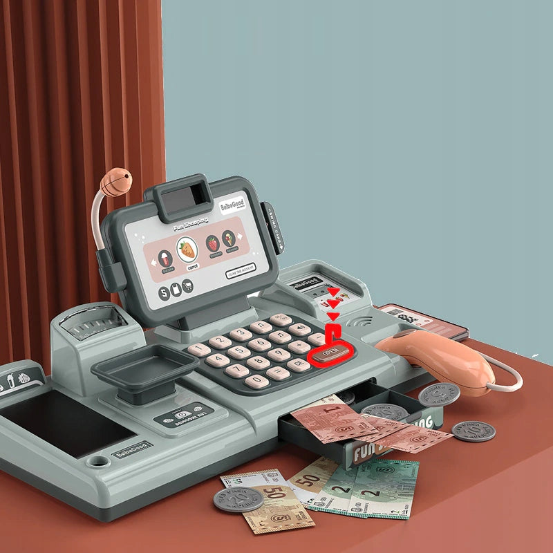 LARGE EDUCATIONAL CASH REGISTER SHOP TAPE WEIGHT ACCESSORIES COIN READER Packaging status original
