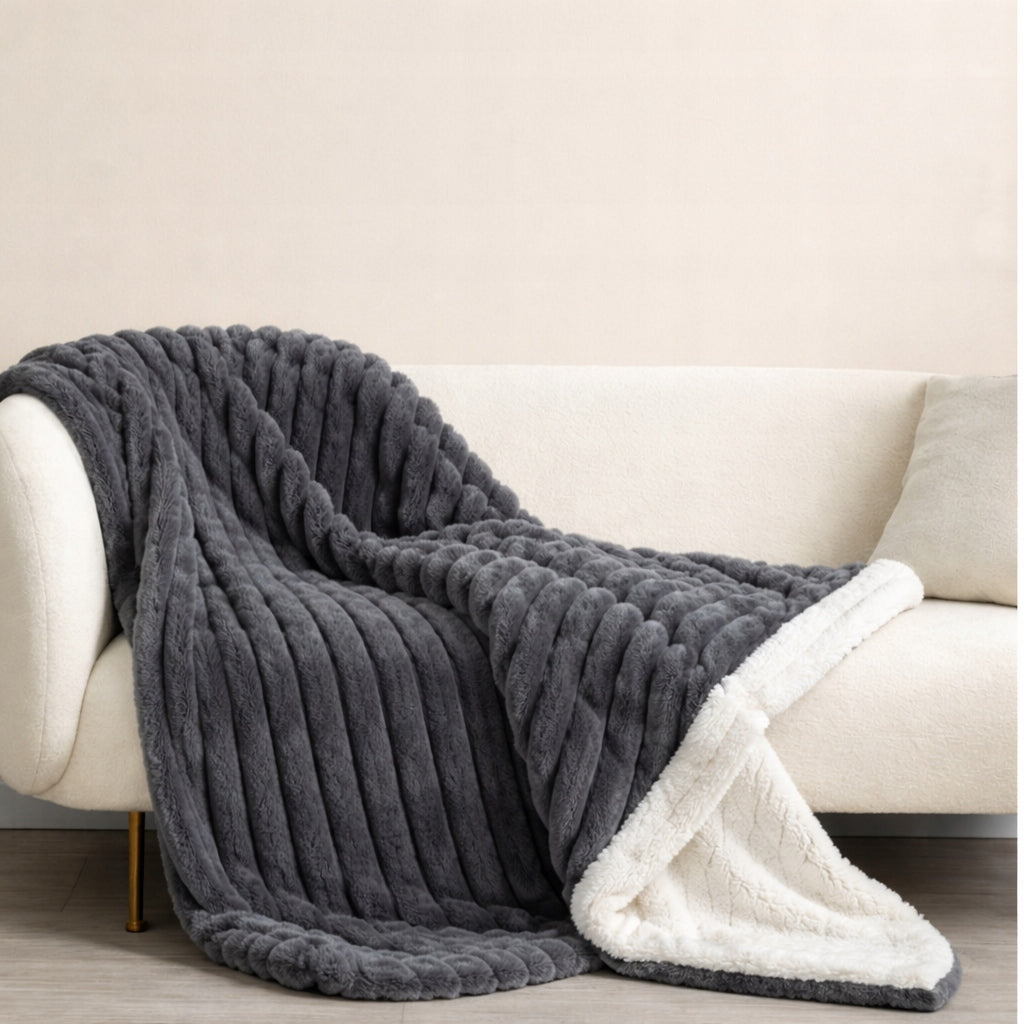 LARGE ELECTRIC BLANKET 170x160 HEATING MAT THICK SHERPA STRIPS LCD REMOTE CONTROL Packaging status original