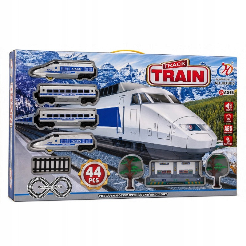 LARGE ELECTRIC METRO RAILWAY WITH TRACKS 44 ELEMENTS LOCOMOTIVE WITH WAGONS Packaging status original