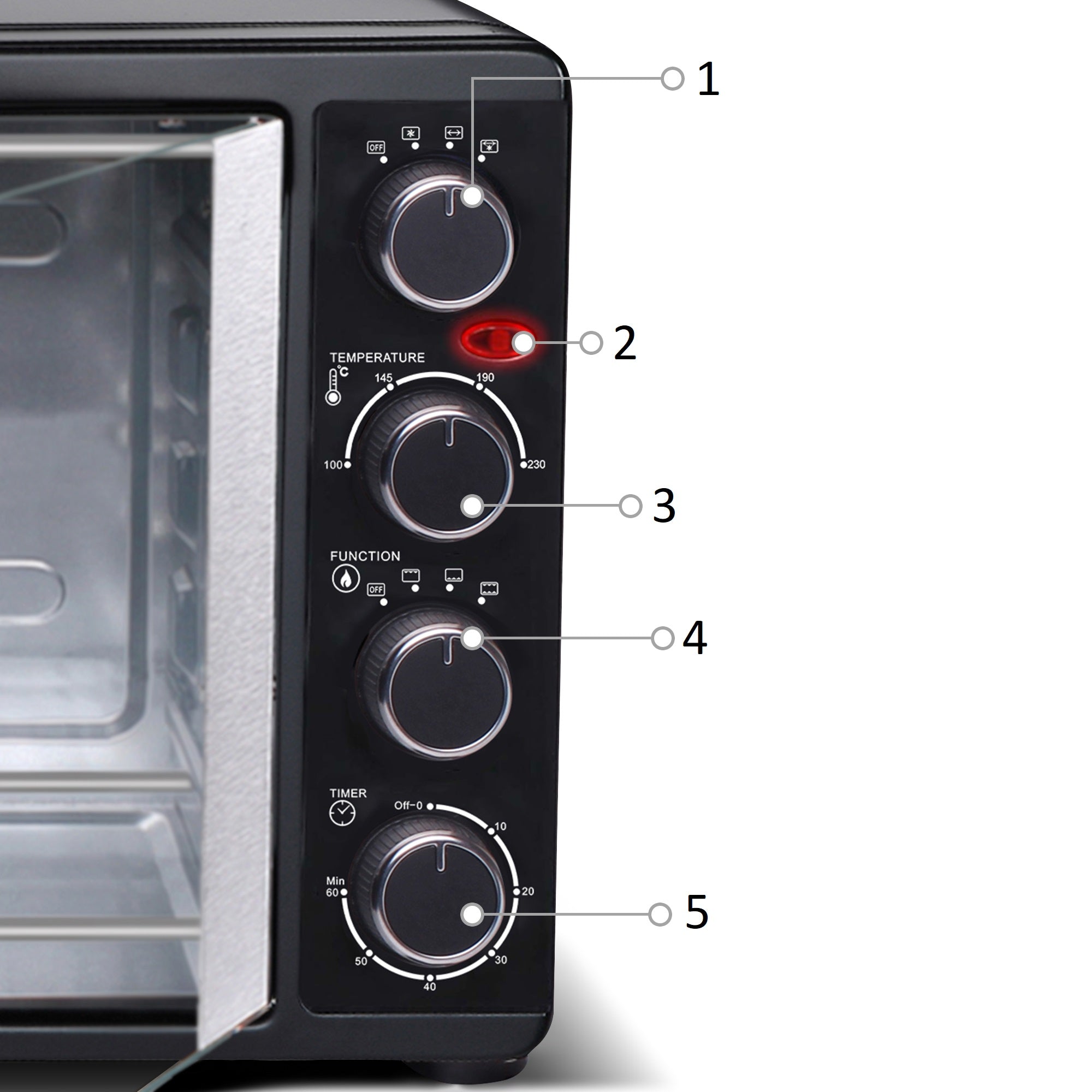 LARGE ELECTRIC OVEN 55L SPIT GRILL THERMOCOUPLE Manufacturer code TT-EV55 Black