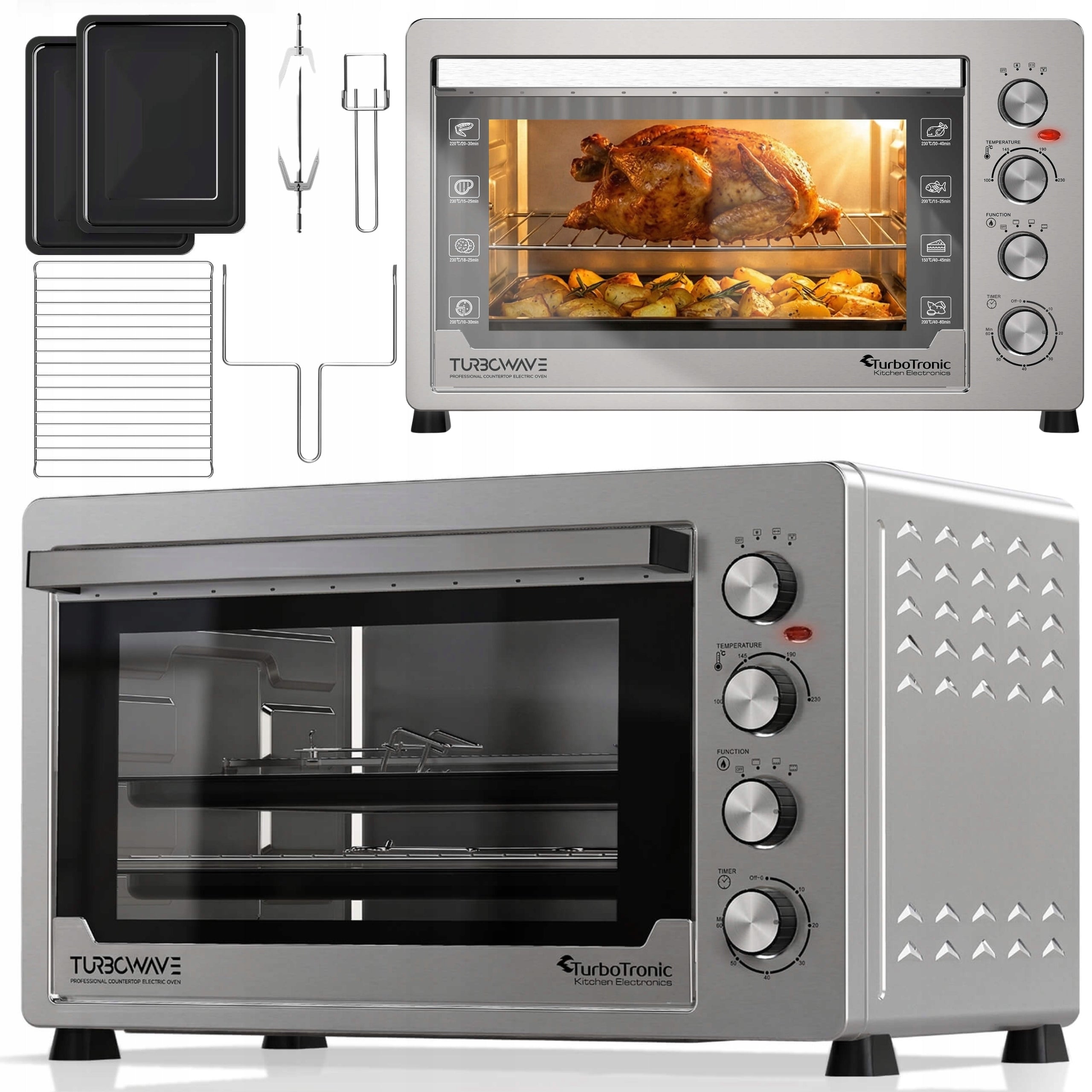 LARGE ELECTRIC OVEN FREESTANDING THERMOCOUPLE+HORN+GRILL 2500W 60L