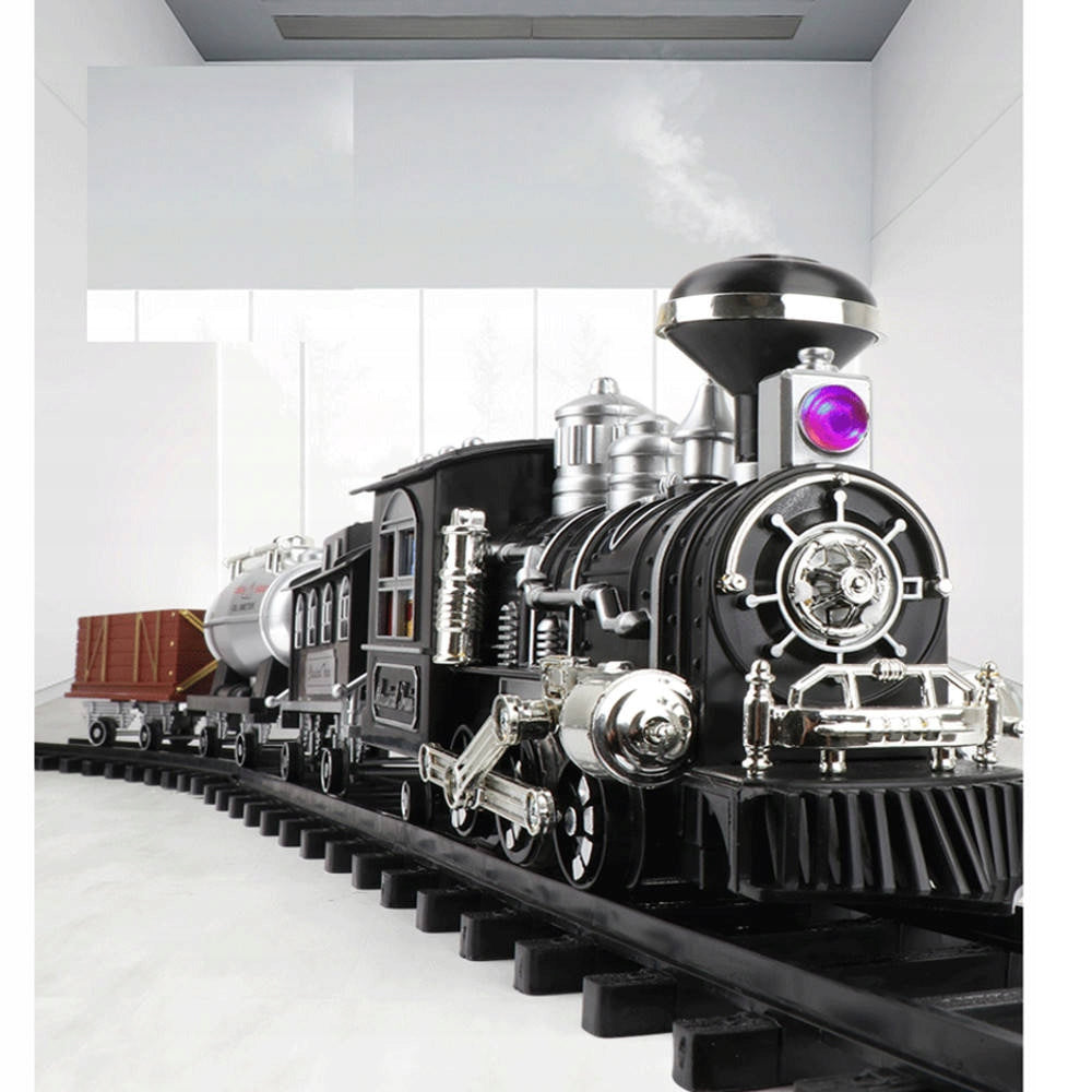 LARGE ELECTRIC RAILWAY TRAIN LOCOMOTIVE STEAM SMOKE 5 meters 4 Wagons Manufacturer code Wielka Kolejka na Bateria Pociąg Lokomotywa
