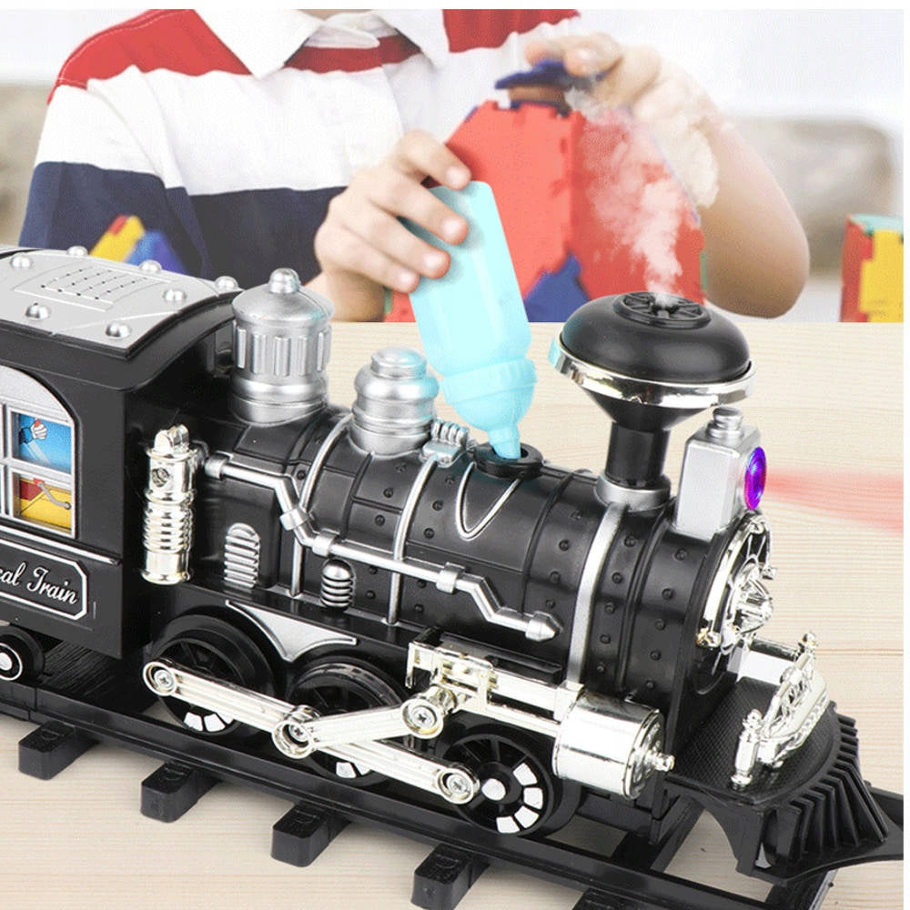 LARGE ELECTRIC RAILWAY TRAIN LOCOMOTIVE STEAM SMOKE 5 meters 4 Wagons Packaging status original