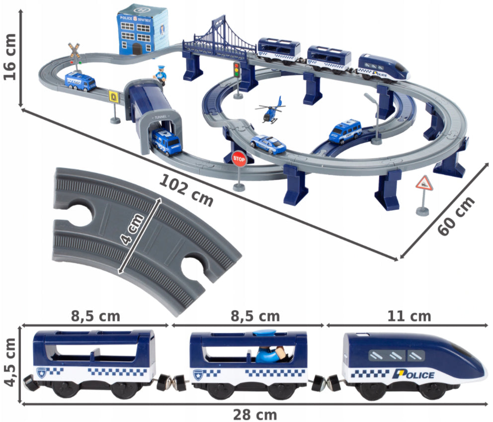 LARGE ELECTRIC TRAIN WITH CARRIAGES TRACK FOR CARS POLICE 300 CM Brand Stator