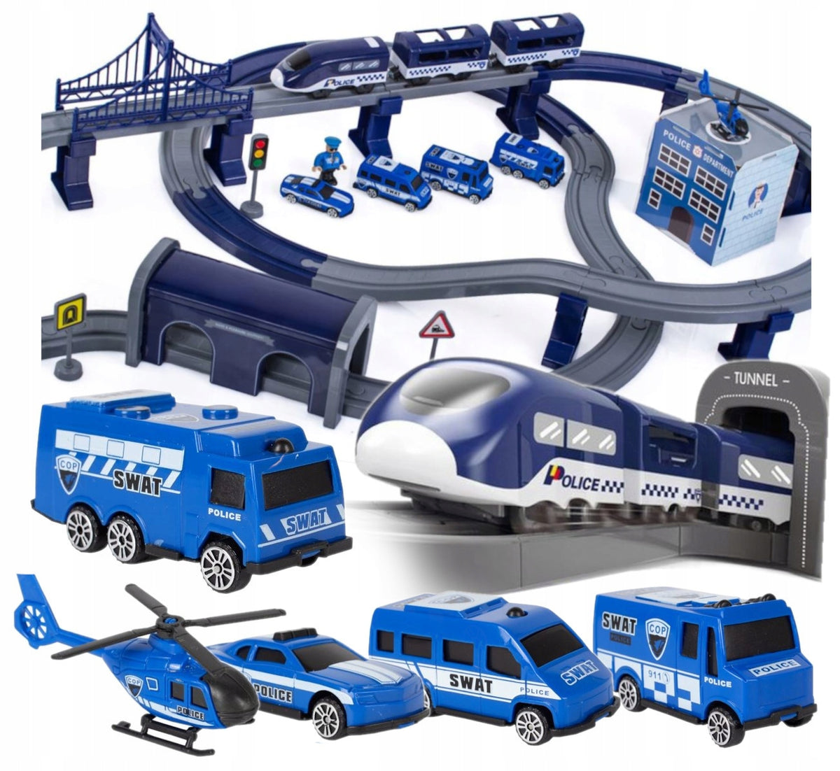 LARGE ELECTRIC TRAIN WITH CARRIAGES TRACK FOR CARS POLICE 300 CM
