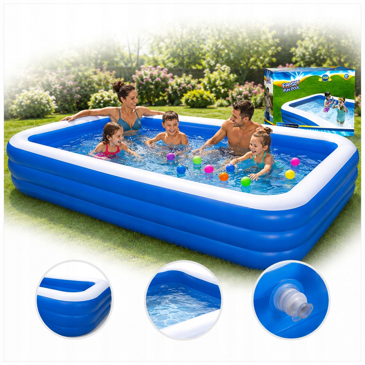 LARGE FAMILY INFLATABLE GARDEN POOL FOR KIDS FOR GARDEN 305 x 183 CM XXL