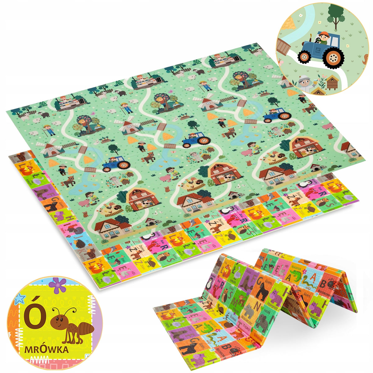 LARGE FOAM MAT 180x200 FOLDING DOUBLE-SIDED VILLAGE ROAD Polish ALPHABET