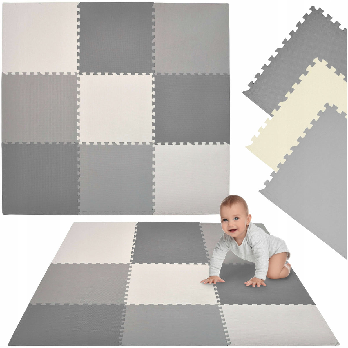 LARGE FOAM PUZZLE FOAM MAT 180x180 9 PCS GREY CONTRAST HUMBI