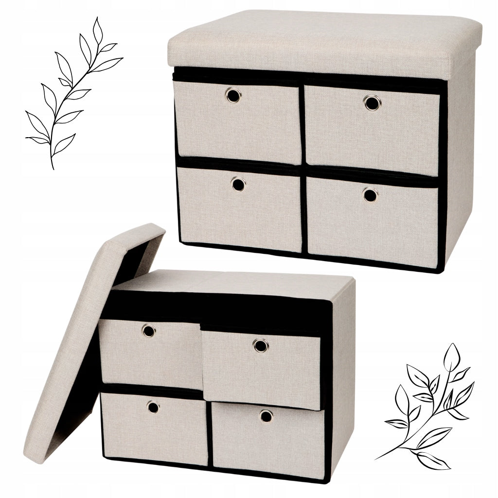 LARGE FOLDING BEIGE POUF WITH DRAWERS CHEST OF DRAWERS SOFT POUF WITH STORAGE 50x38