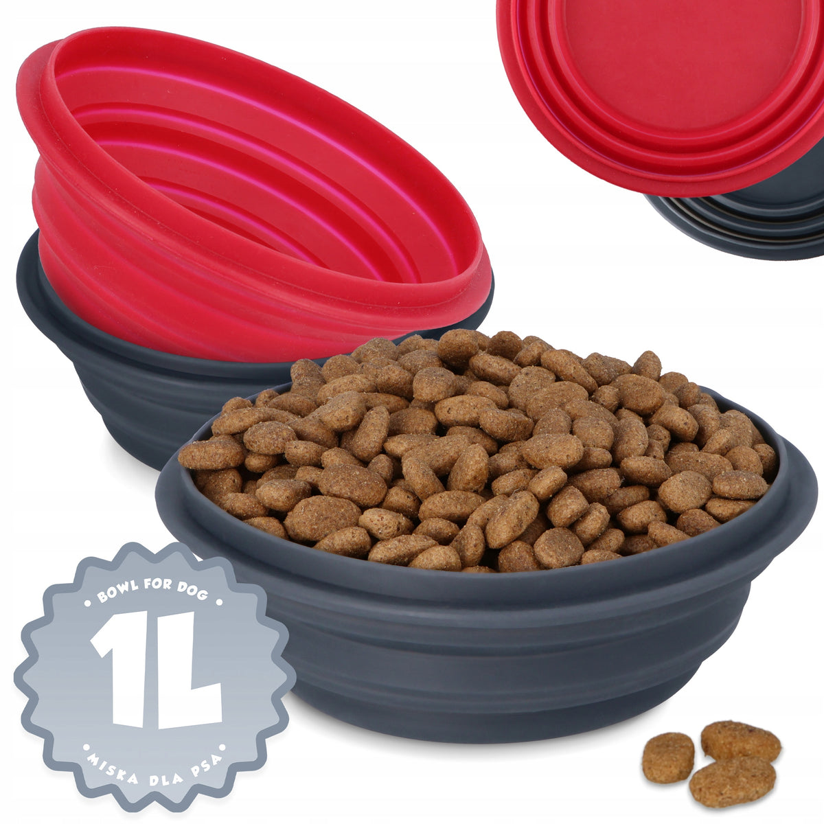 LARGE FOLDING BOWL FOR DOG 1 l TOURIST TRAVEL SILICONE WATER KAR IZ