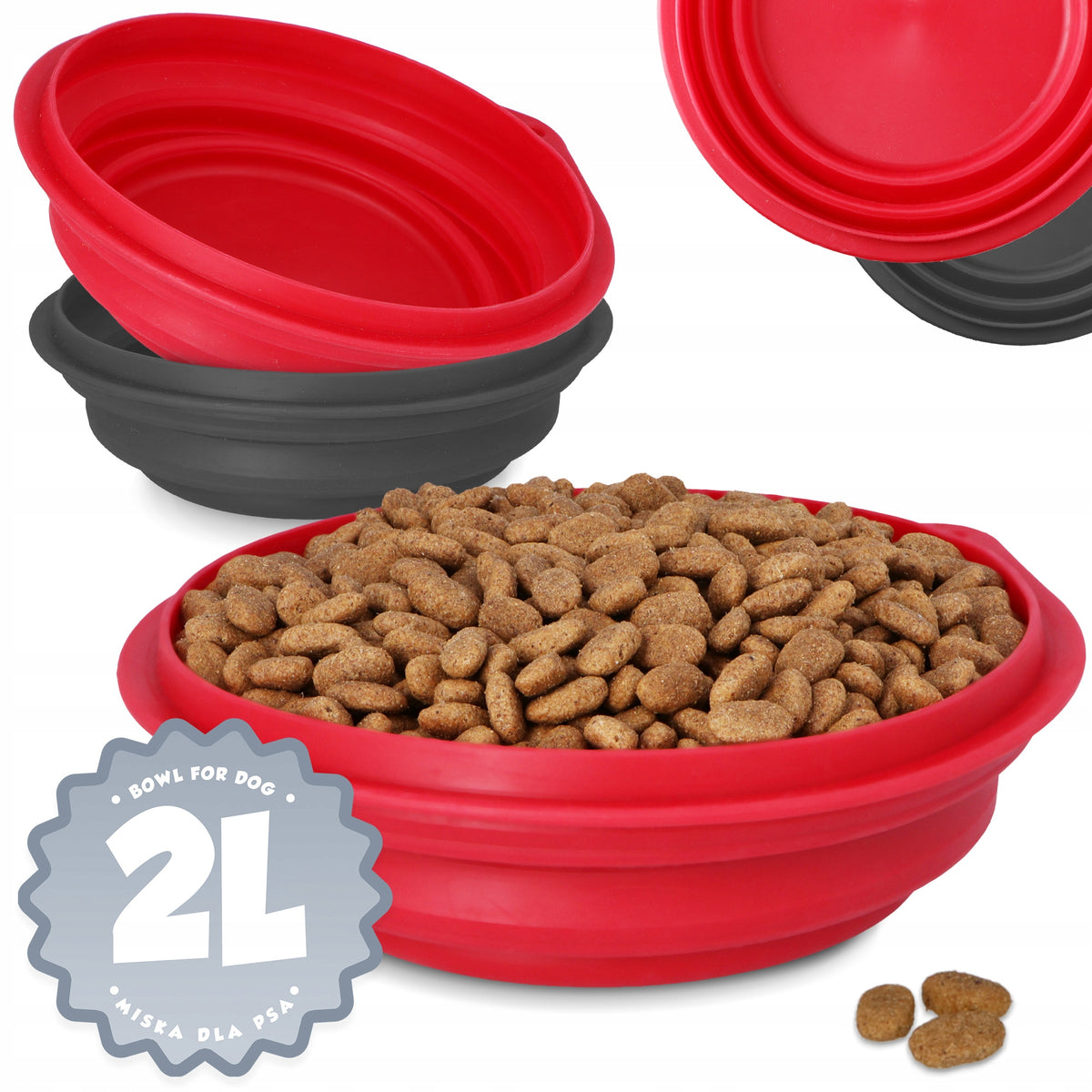 LARGE FOLDING BOWL FOR DOG 2 l TOURIST TRAVEL SILICONE WATER KAR IZ
