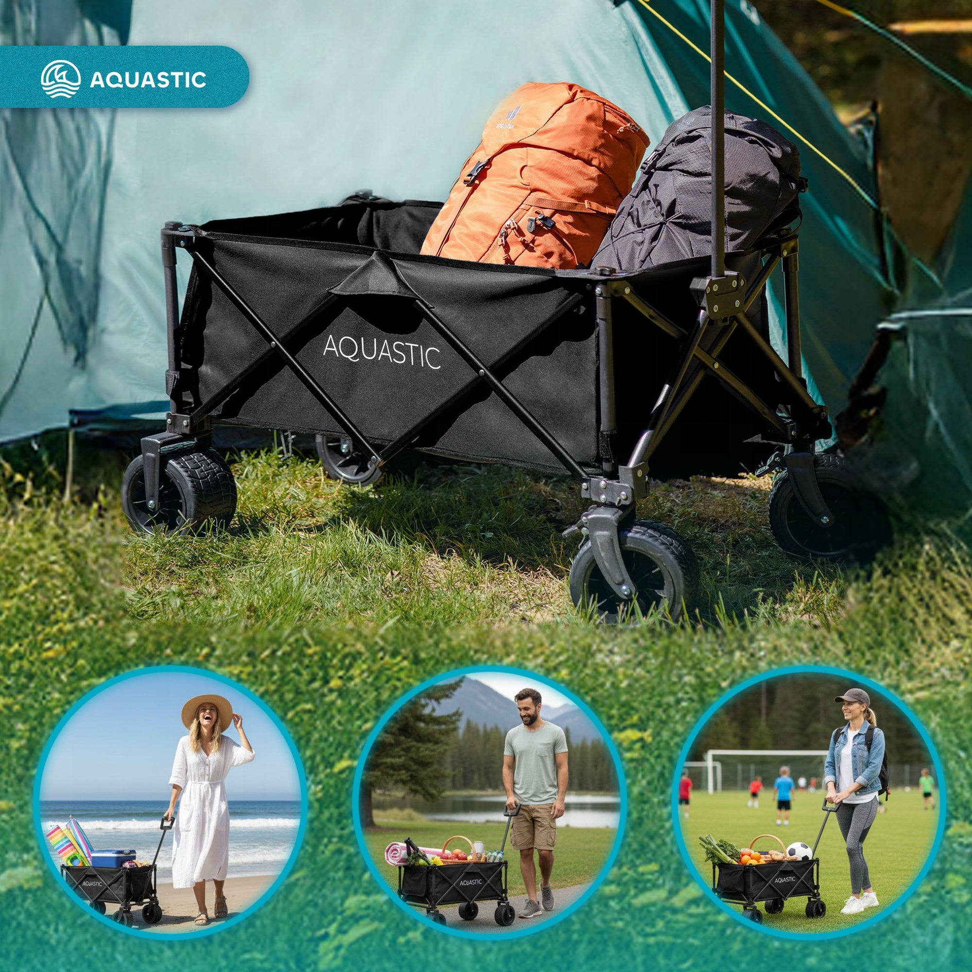 LARGE FOLDING Hiking Cart for Beach Camping Garden 127L AQUASTIC CARO Kind trolley