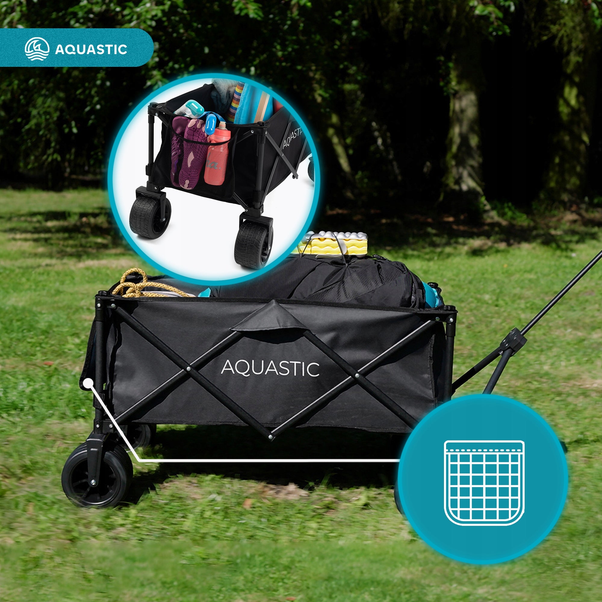 LARGE FOLDING Hiking Cart for Beach Camping Garden 127L AQUASTIC CARO Wheels number 4