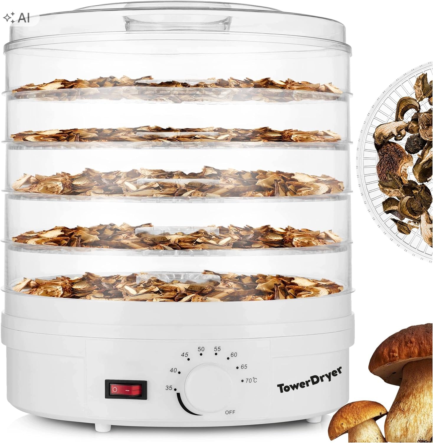 LARGE FOOD DRYER FOR MUSHROOMS AND FRUITS STRONG 600W 5 SIEVES