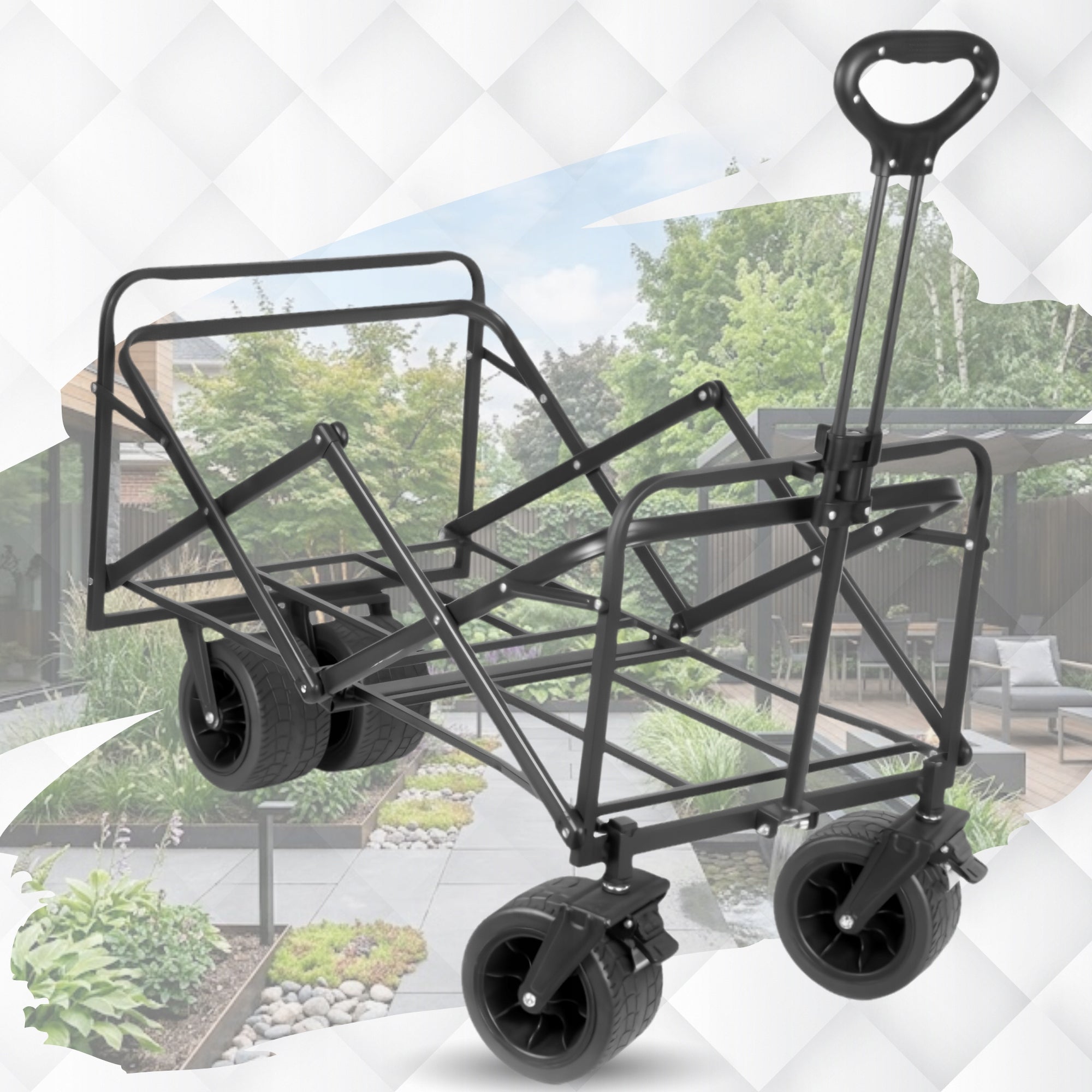 LARGE Folding Garden Trolley BEACH Transport with Roof Wide Wheels Kind trolley