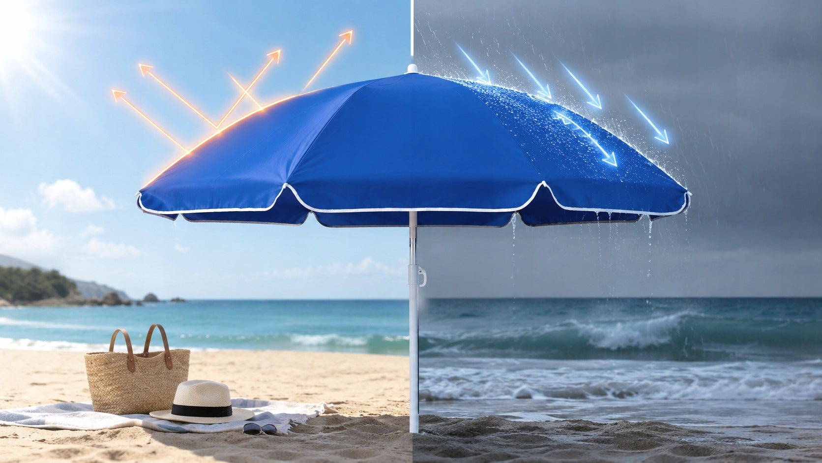 LARGE GARDEN BEACH UMBRELLA WITH FRILL FOLDING BROKEN UV+ BLUE 180cm Manufacturer code 15-08-101