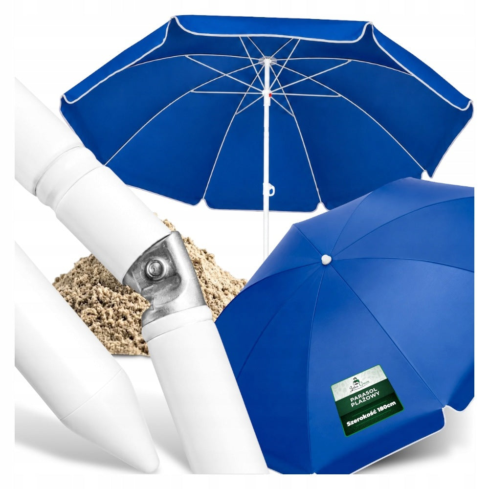LARGE GARDEN BEACH UMBRELLA WITH FRILL FOLDING BROKEN UV+ BLUE 180cm