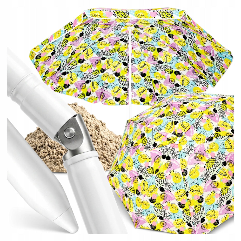 LARGE GARDEN BEACH UMBRELLA WITH FRILL FOLDING BROKEN UV+ PINEAPPLES 220 cm.