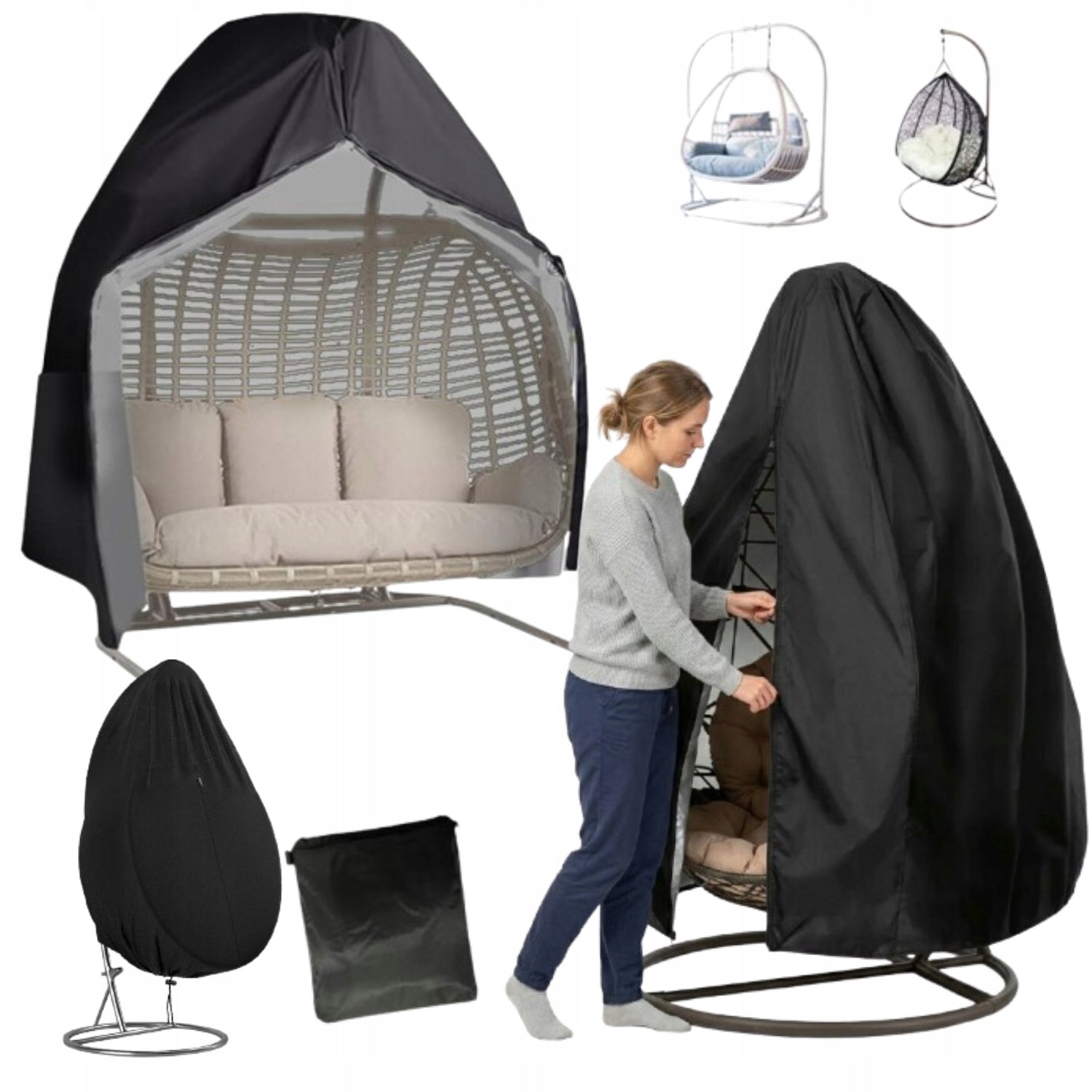 LARGE GARDEN CHAIR COVER HANGING DOUBLE SWING COCOON TARPAULIN