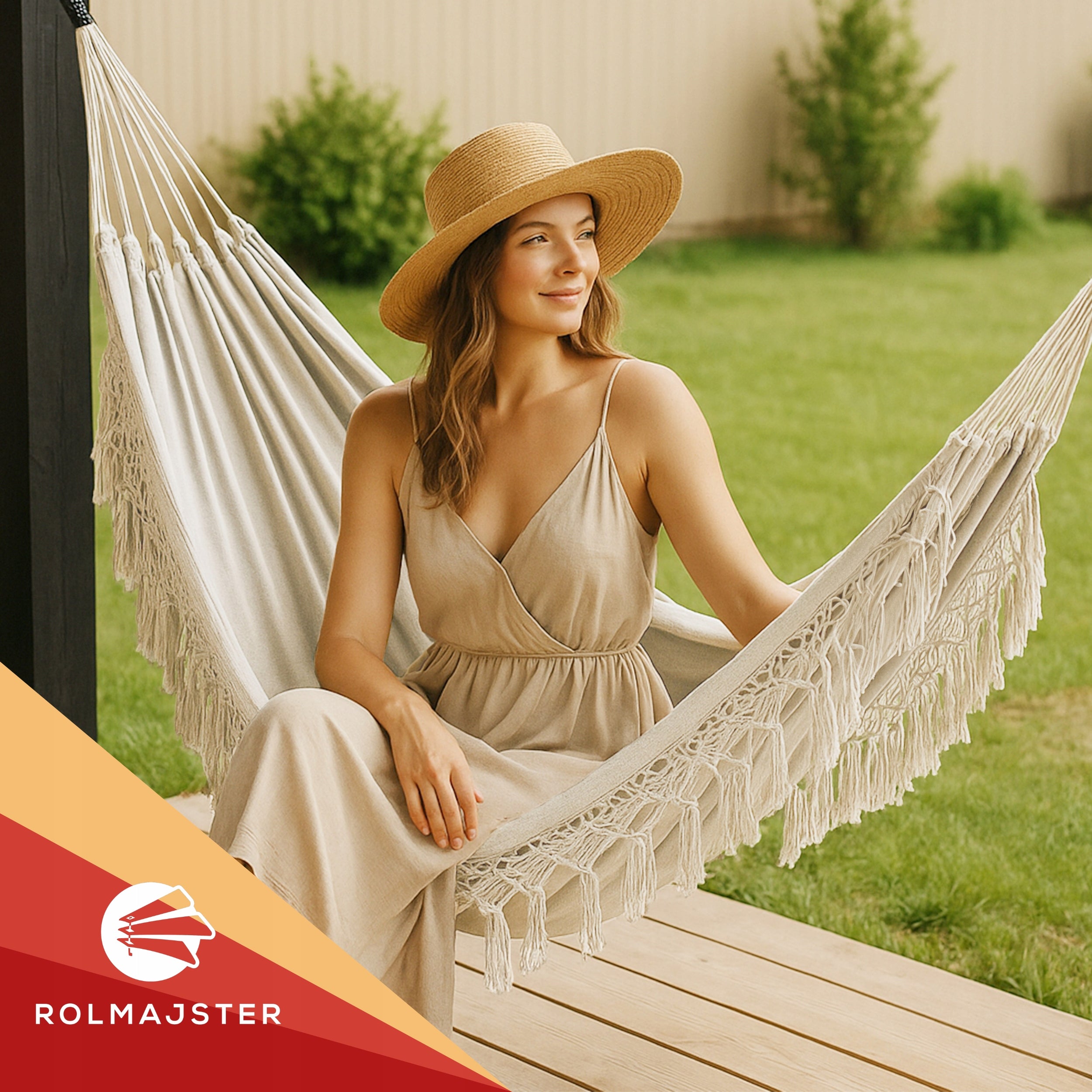 LARGE Garden Hammock BOHO Tassels Hiking Hammock For Balcony LIGHT BEIGE Manufacturer code HA-01