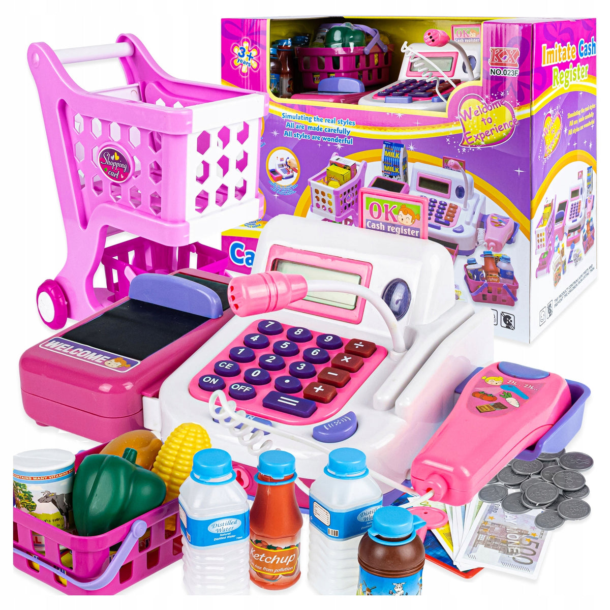 LARGE INTERACTIVE CASH REGISTER FOR KIDS BASKET STROLLER + ACCESSORIES Gift Packaging status original