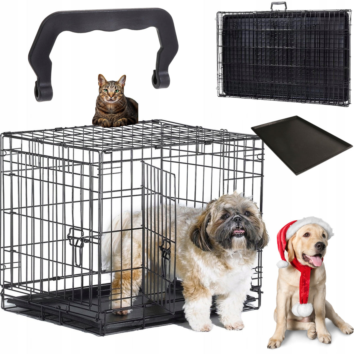 LARGE KENEL CAGE METAL DOG PLAYPEN TRANSPORTER 60x45cm BREED small M