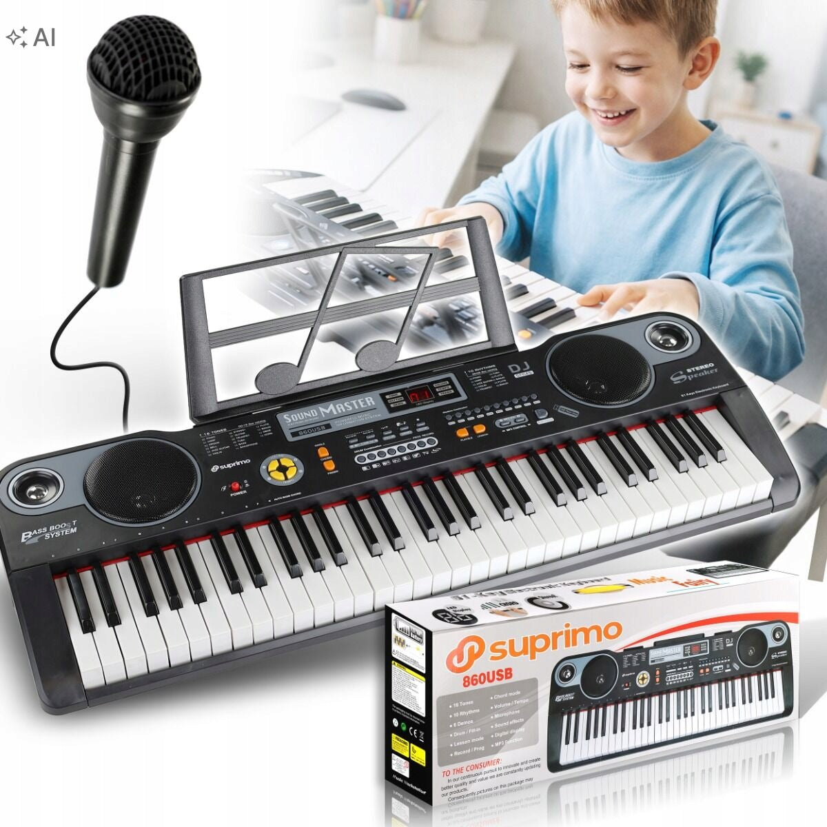 LARGE KEYBOARD PIANO ORGAN FOR CHILDREN 61KEYS LESSON MODE USB+MICROPHONE