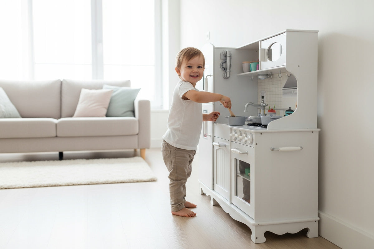 LARGE KITCHEN WOODEN WHITE ECO FOR CHILDREN LED +FREEBIE APRON COOK Manufacturer code 2775