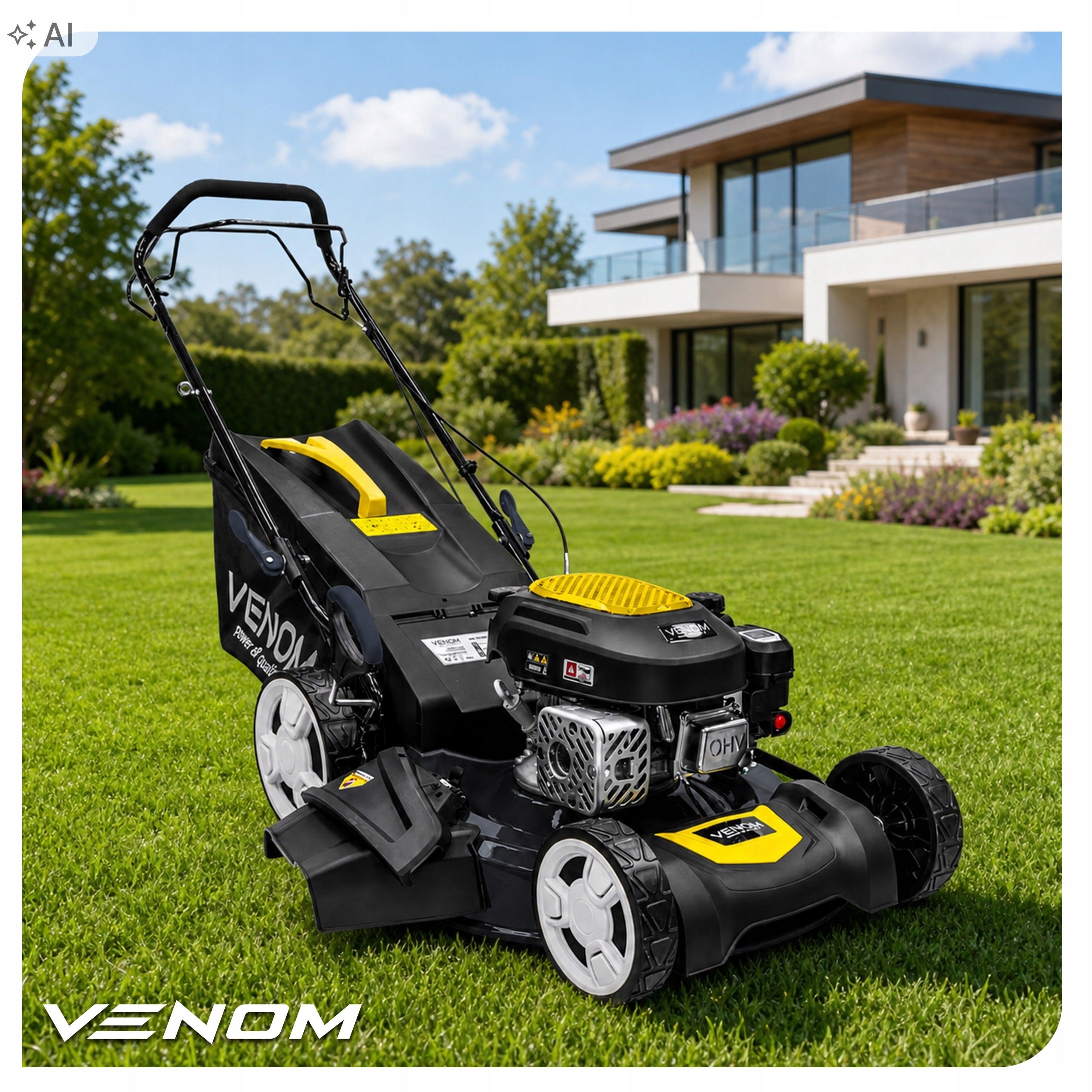 LARGE LAWN MOWER VENOM 53cm MULCH STRONG 209cc PRO 9in1 DRIVE Packaging status original
