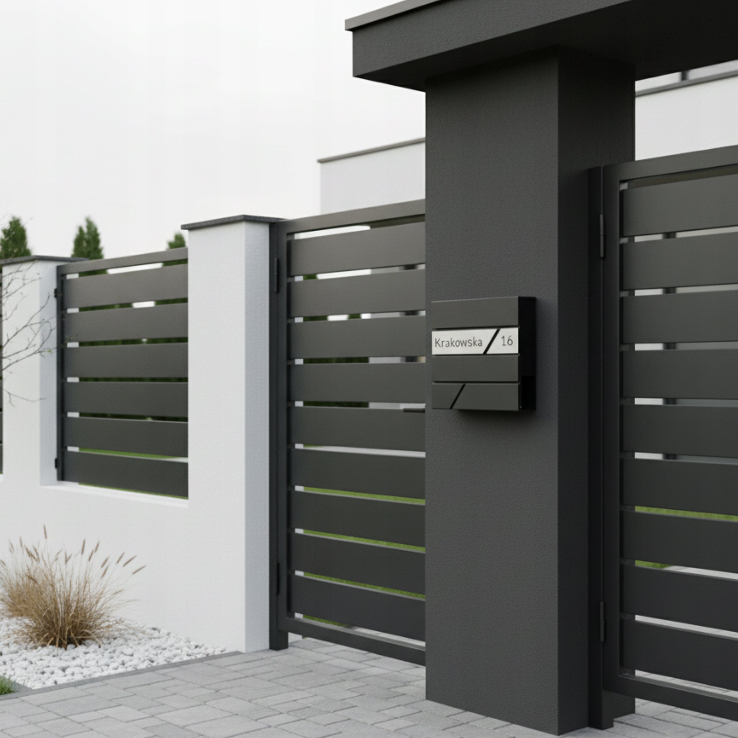 LARGE LETTERBOX WITH ADDRESS HOUSE NUMBER ANTHRACITE MAIL ENGRAVED Color gray
