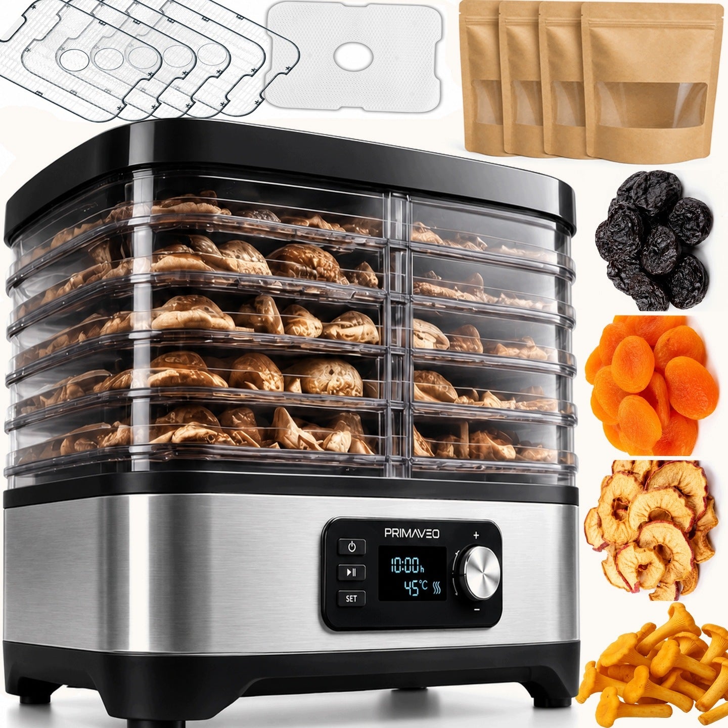 LARGE Mushroom Dryer 10in1 Fruit 450W Thermocouple Inox 6 SIT 18L ADDITIVES