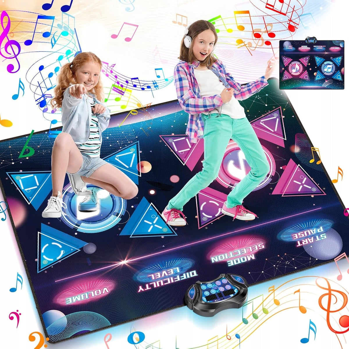 LARGE NON-SLIP DANCE MAT WITH 12 GAMES, 3 DIFFICULTY LEVELS 120x89CM