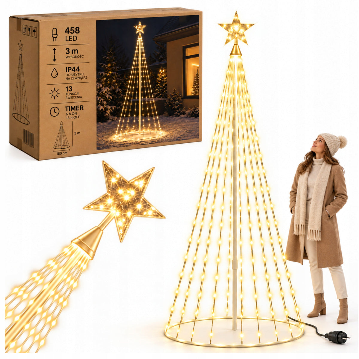 LARGE OUTDOOR LED CHRISTMAS TREE 3M CONICAL LED TRICK WITH STAR 458 LED IP44 Brand Chomik