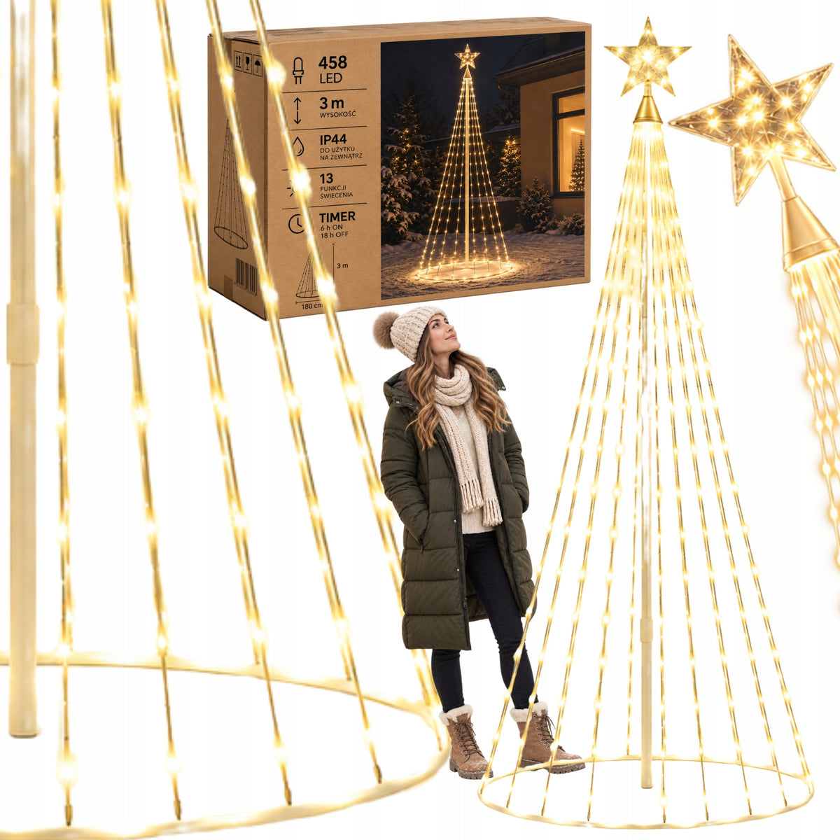 LARGE OUTDOOR LED CHRISTMAS TREE 3M CONICAL LED TRICK WITH STAR 458 LED IP44