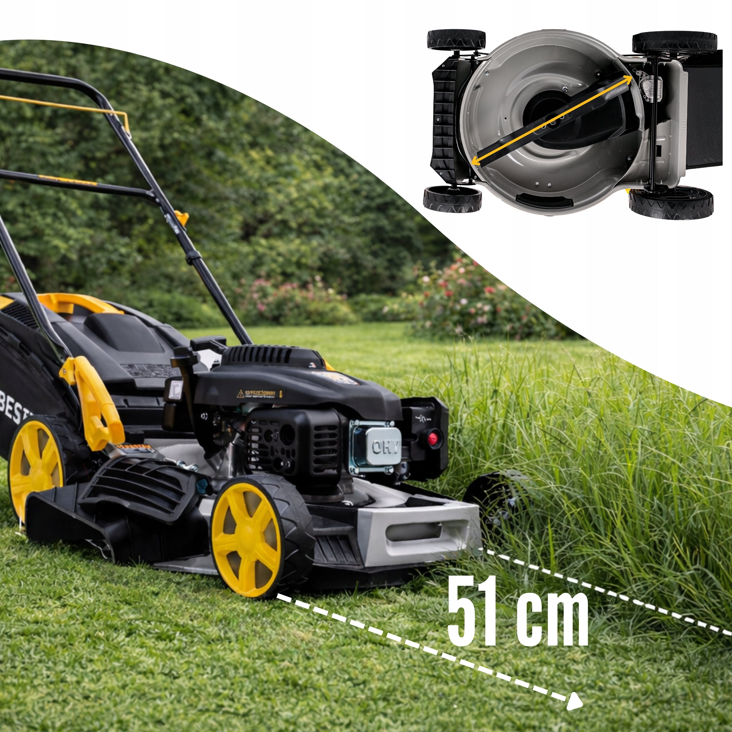 LARGE PETROL MOWER WITH GRASS DRIVE 196CC 53CM OHV LONCIN Brand BESTEN