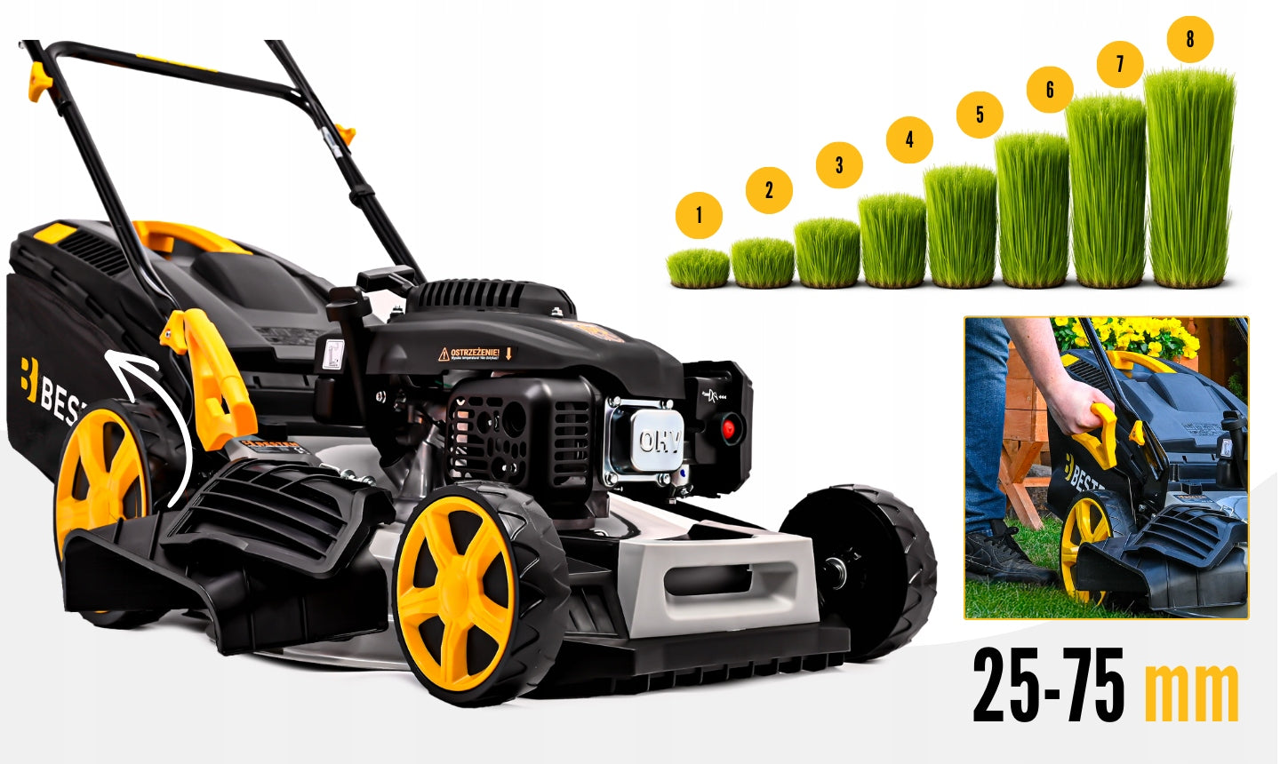 LARGE PETROL MOWER WITH GRASS DRIVE 196CC 53CM OHV LONCIN Engine displacement 196 cm³