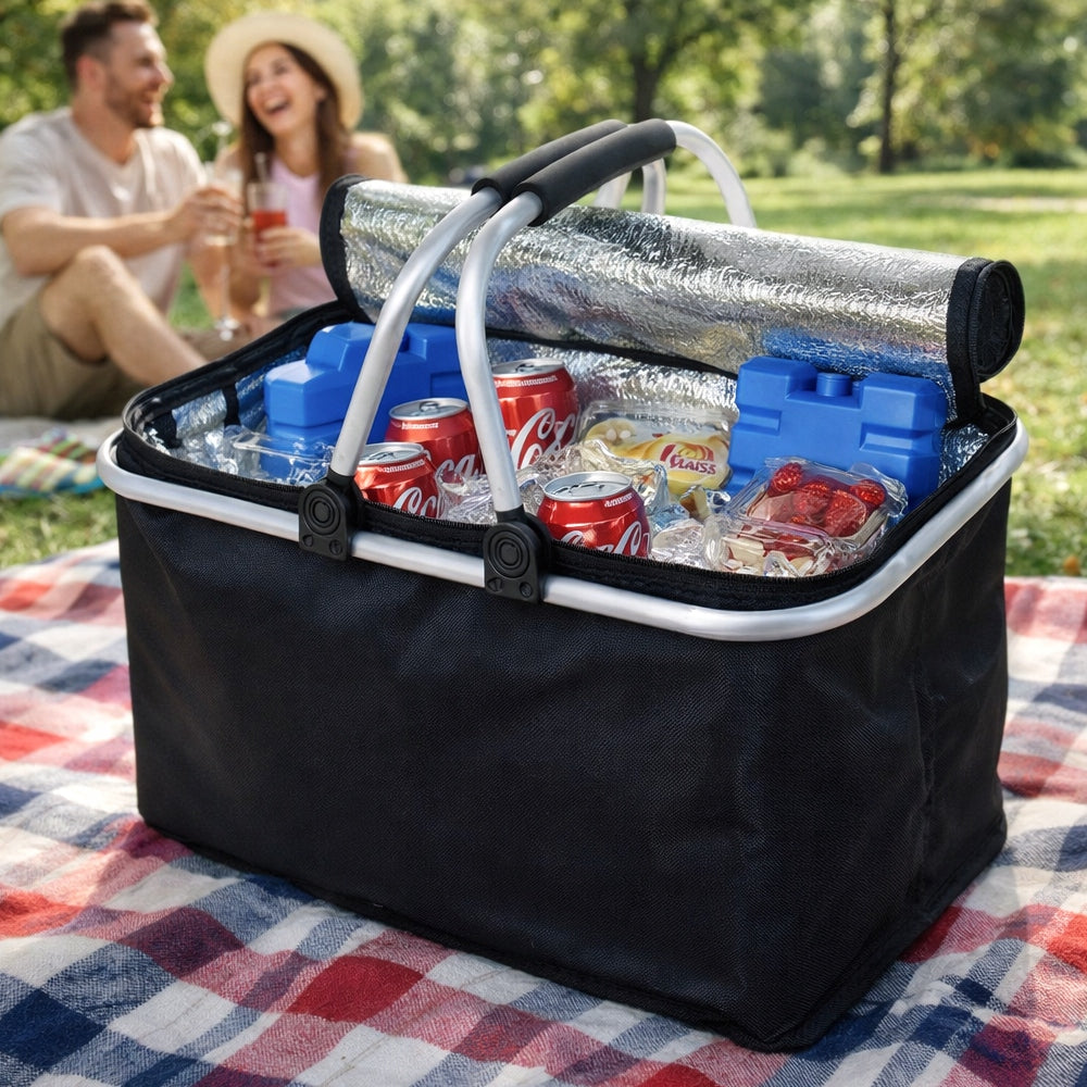 LARGE PICNIC BASKET THERMAL BASKET BLACK + 2x FREEZING CARTRIDGES 400ml 2pcs. Manufacturer code 6900333750006