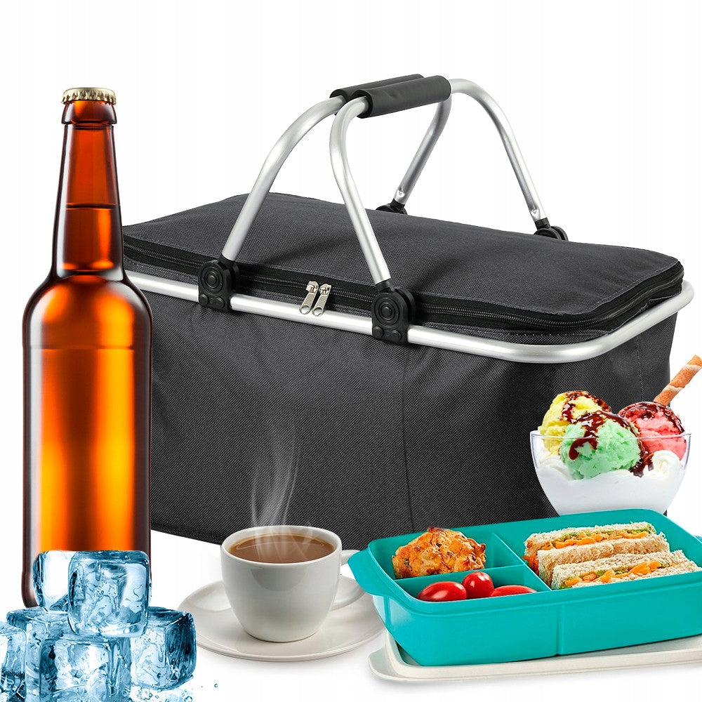 LARGE PICNIC BASKET THERMAL FOLDING HIKING BEACH SHOPPING BASKET