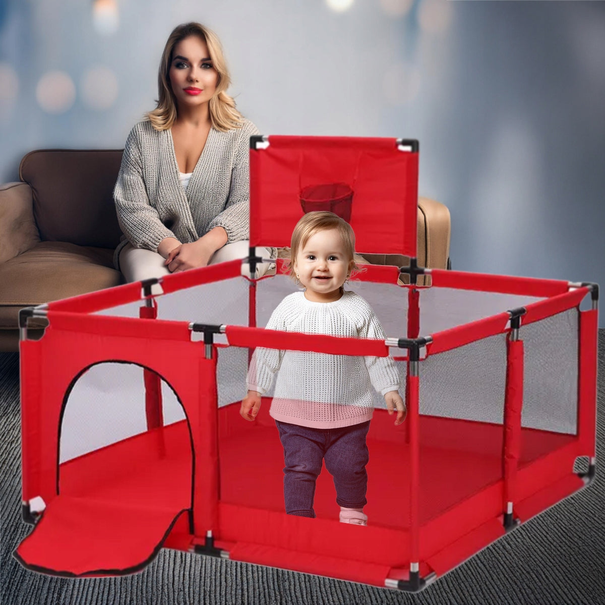 LARGE PLAYPEN FOR CHILDREN BASKETBALL SQUARE TOYS DRY POOL 128x128cm Product width 128 cm