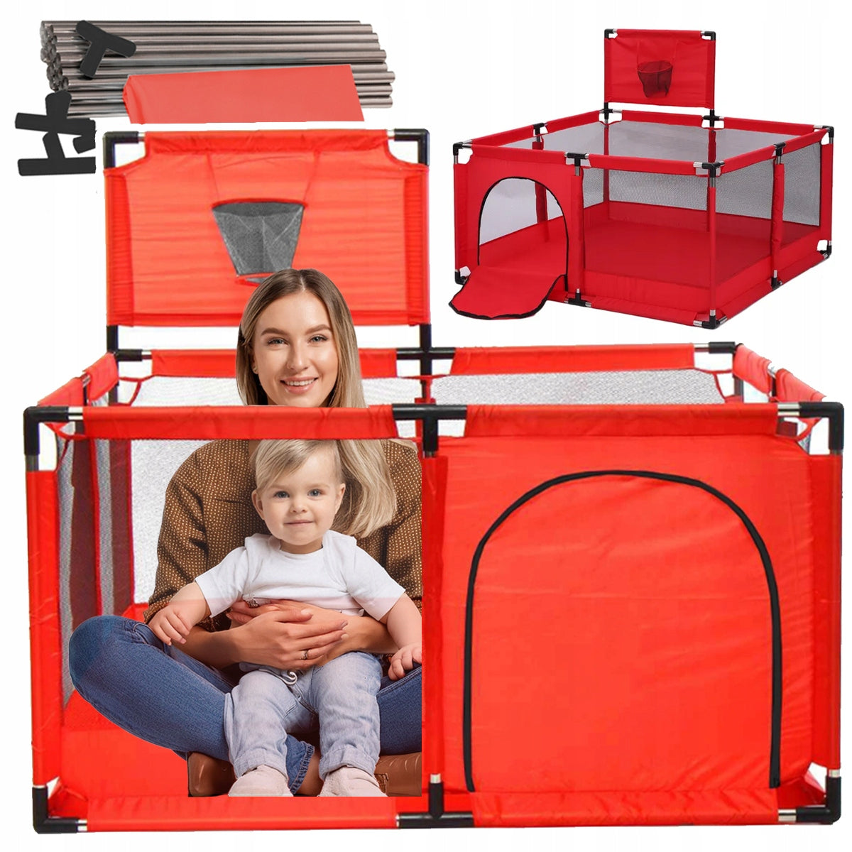 LARGE PLAYPEN FOR CHILDREN BASKETBALL SQUARE TOYS DRY POOL 128x128cm