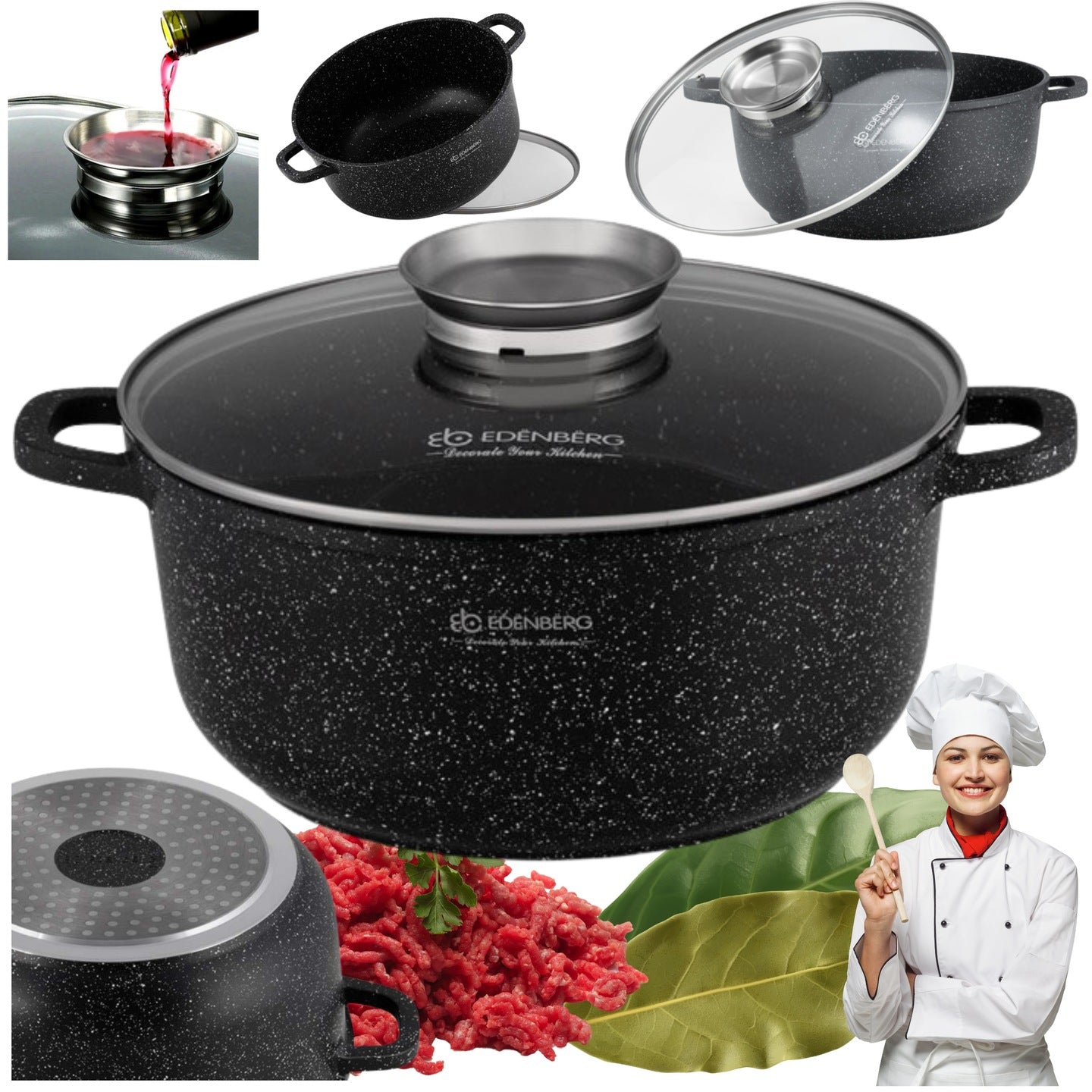 LARGE POT MARBLED SAUCEPAN NON-STICK pot 32cm 10.0L