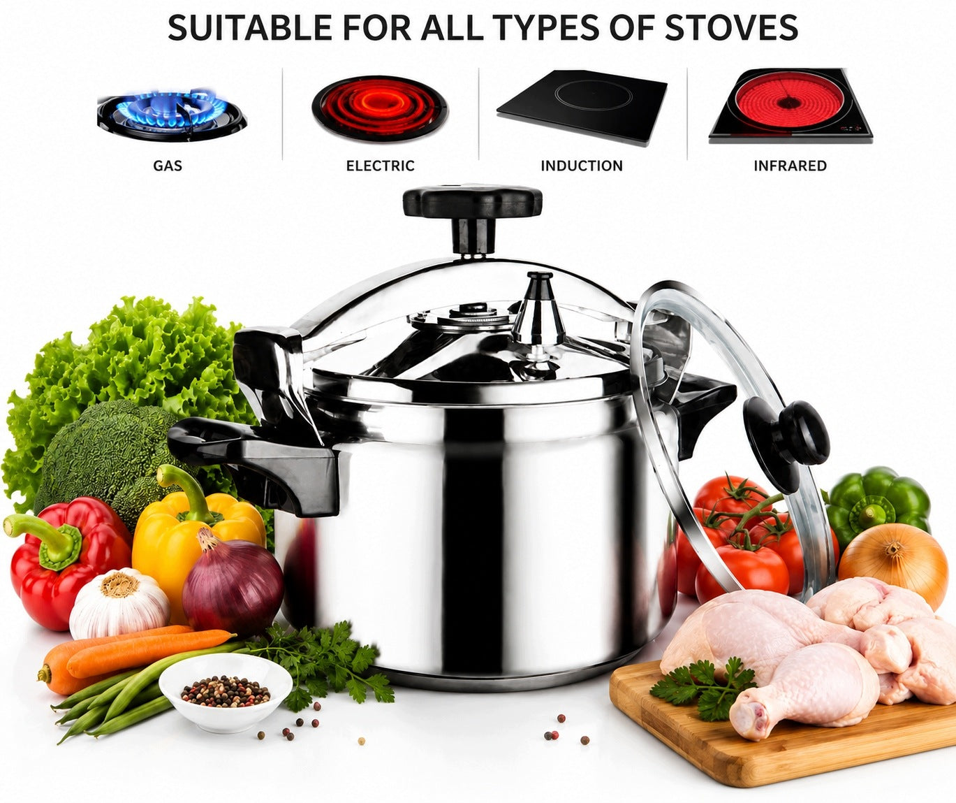 LARGE PRESSURE POT 5.0L PRESSURE COOKER 2in1 STEEL 18/10 FOR GAS INDUCTION Manufacturer code ZL-5101
