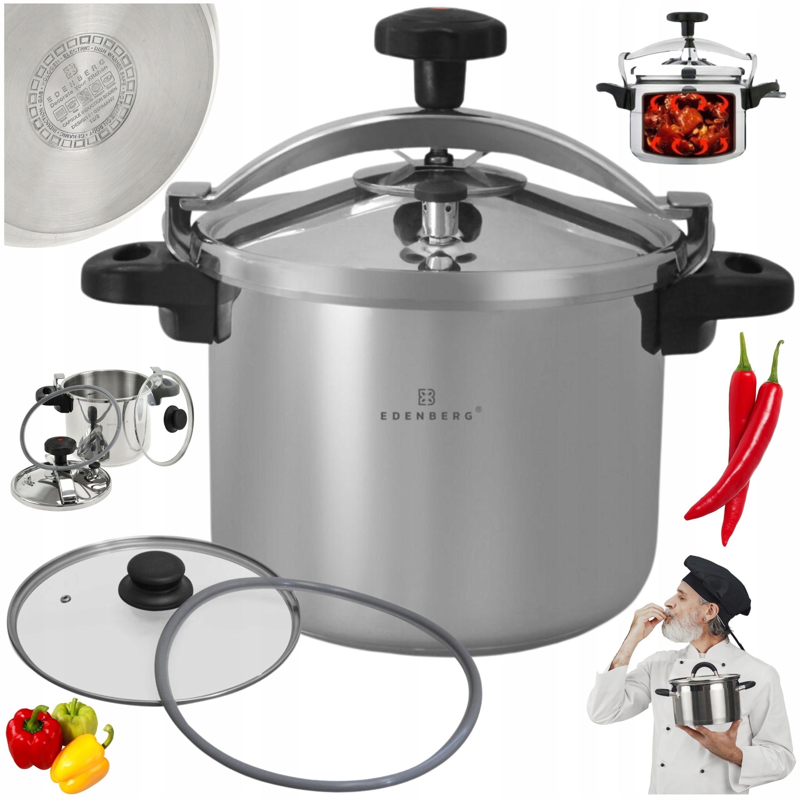 LARGE PRESSURE POT 7.0L PRESSURE COOKER 2in1 STEEL 18/8 INDUCTION GASKET 2x