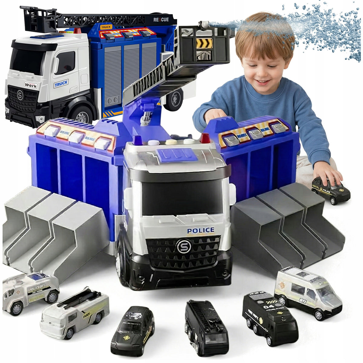 LARGE Police Car Folding Water Cannon Police Garage Light Sound