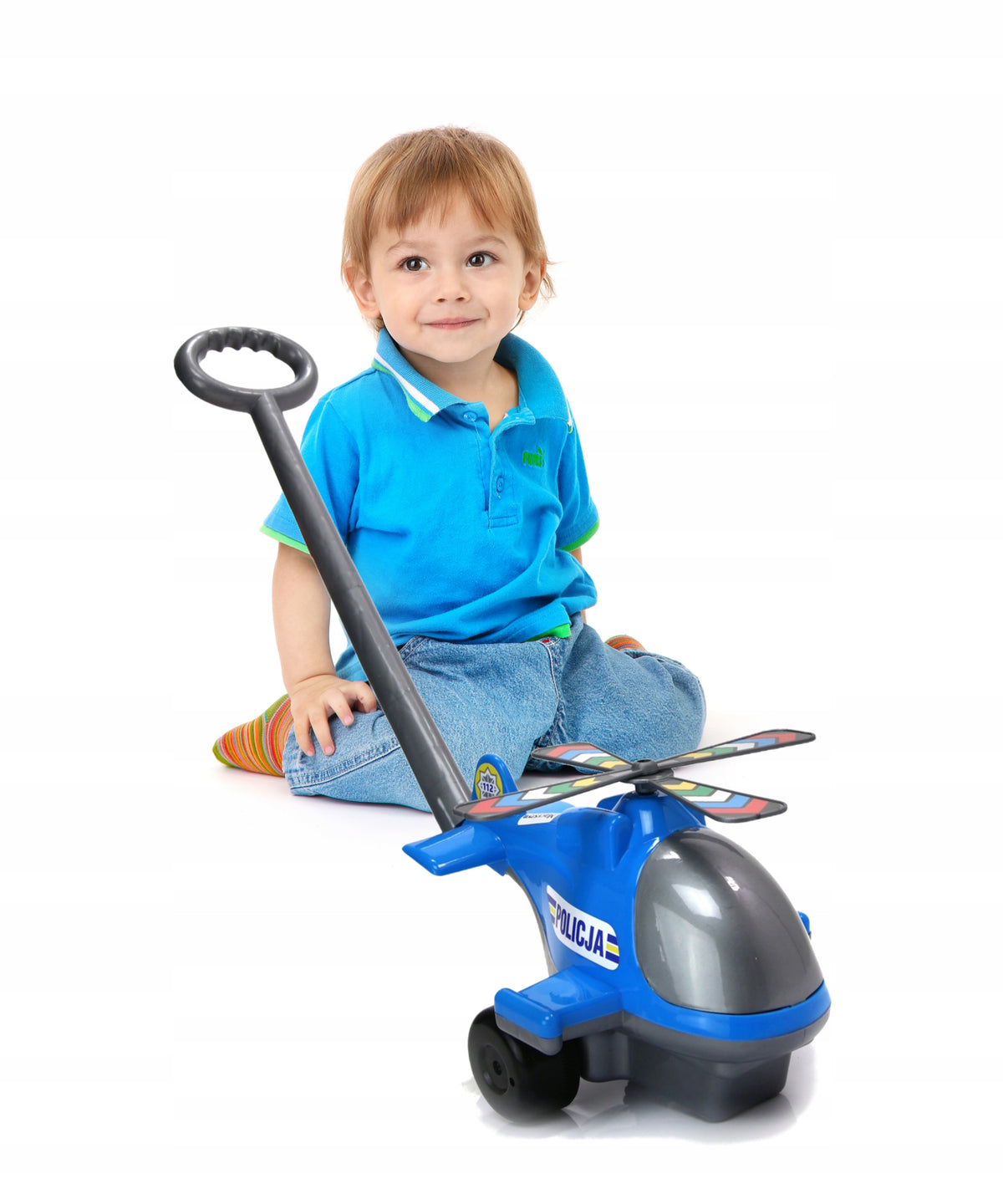 LARGE Pusher HELICOPTER for pushing POLICE. Polish Product Brand Macyszyn Toys