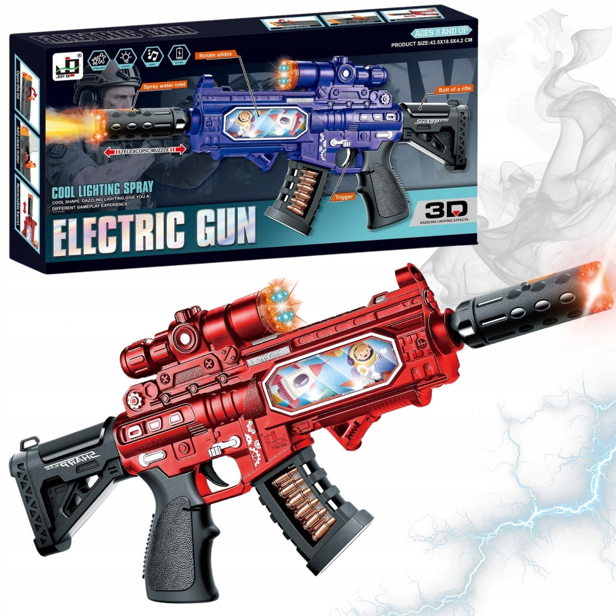 LARGE RIFLE GUN 42,5CM BATTERY OPERATED WITH STEAM LIGHT 3D SOUND GLOWING