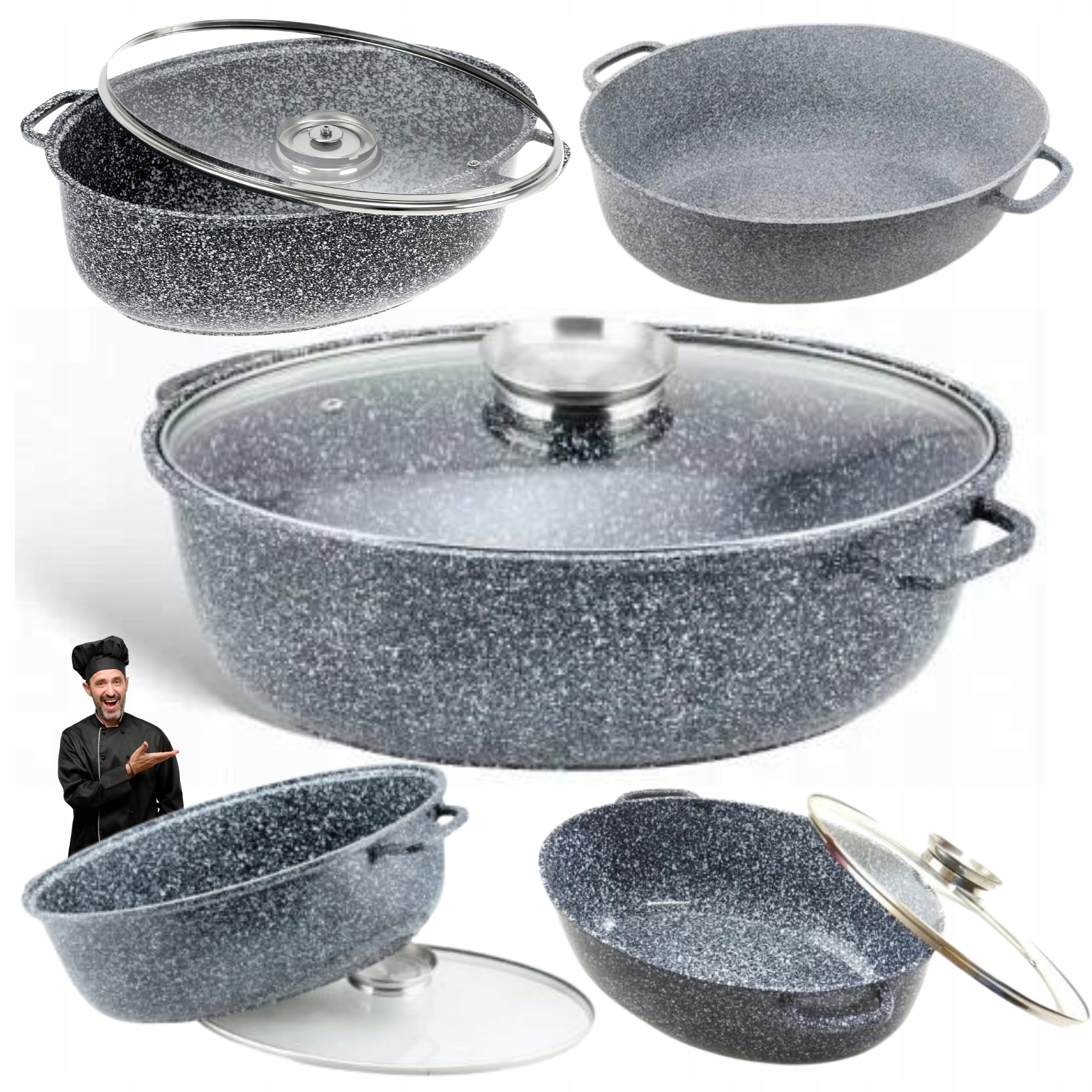 LARGE Rhythm 8.0L MARBLE BAKING Pot LARGE GAS INDUCTION 38cm